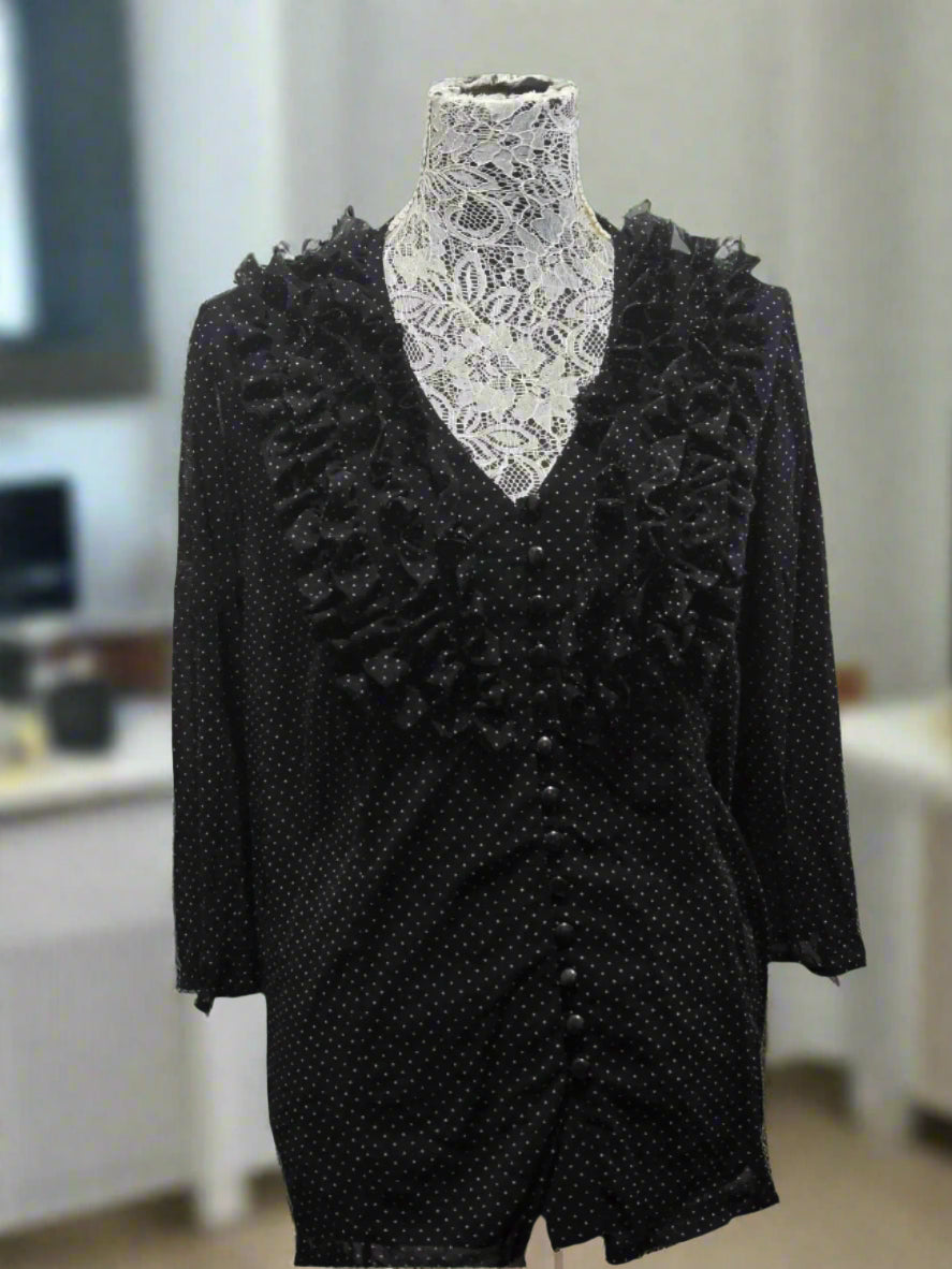 ruffled blouse with white polka dots